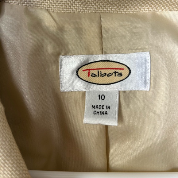 Vtg Talbots 10 Tan Silk Wool Blend Blazer 3 Button Jacket Career Lined - Picture 4 of 7